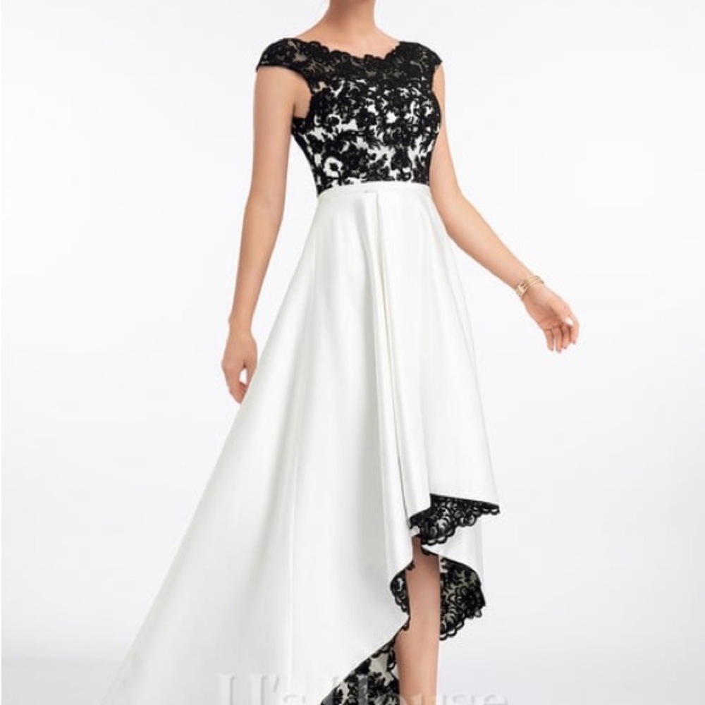 Black and White Lace Evening Dress